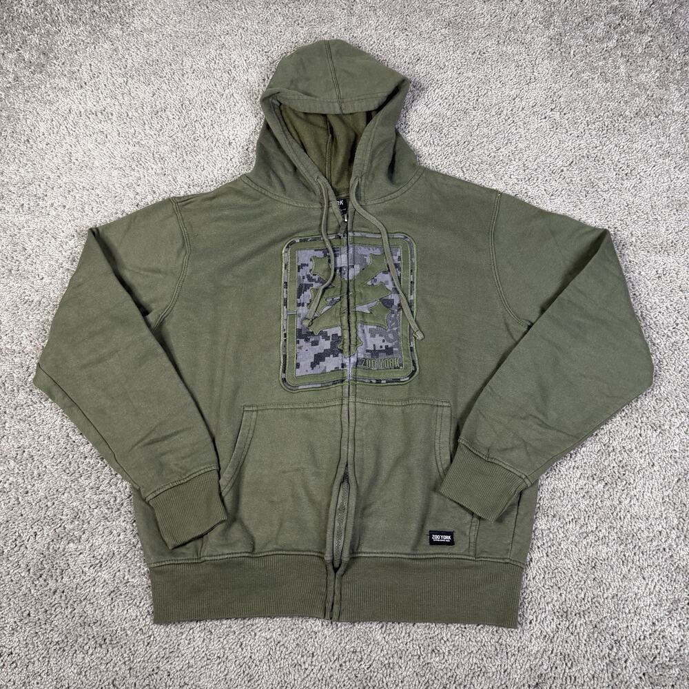 Zoo York Hoodie Mens M Green Full Zip Hooded Lined Graphic Logo Fleece